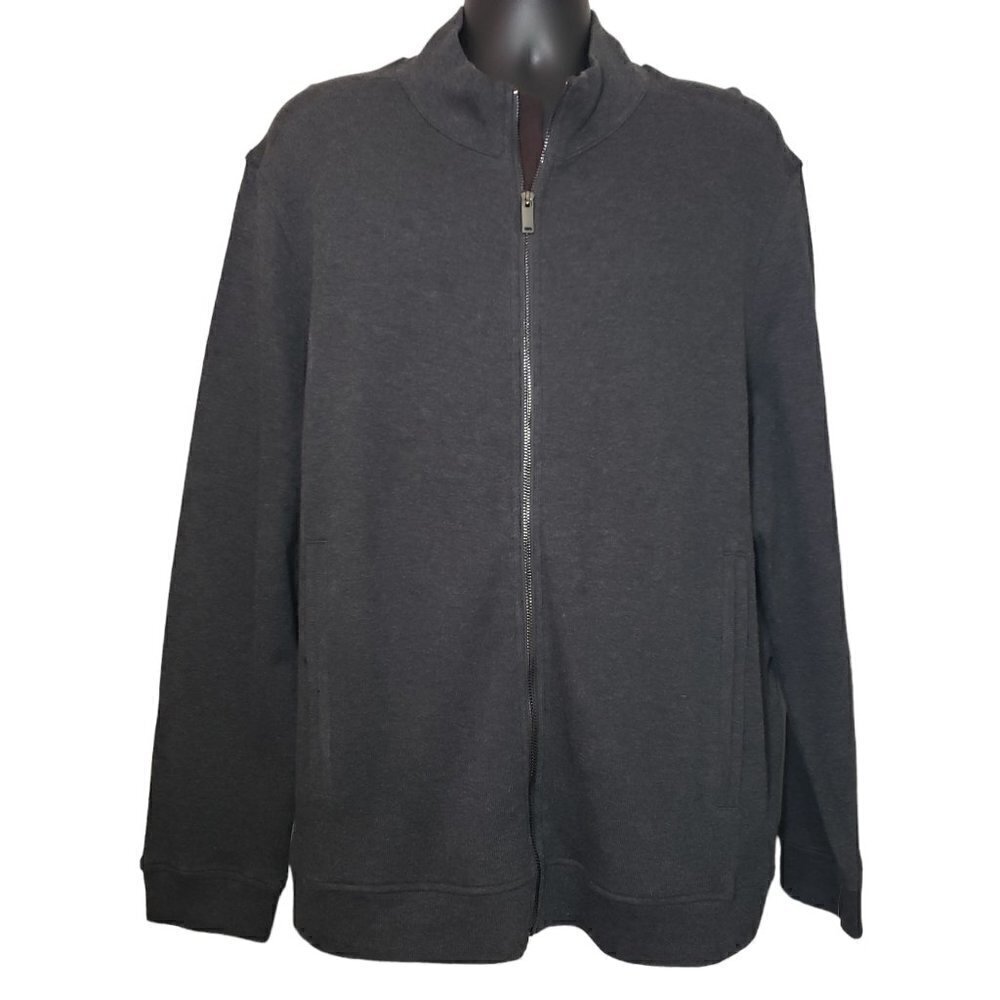 Tasso Elba Mens Gray Heather Knit Full Zip Jacket